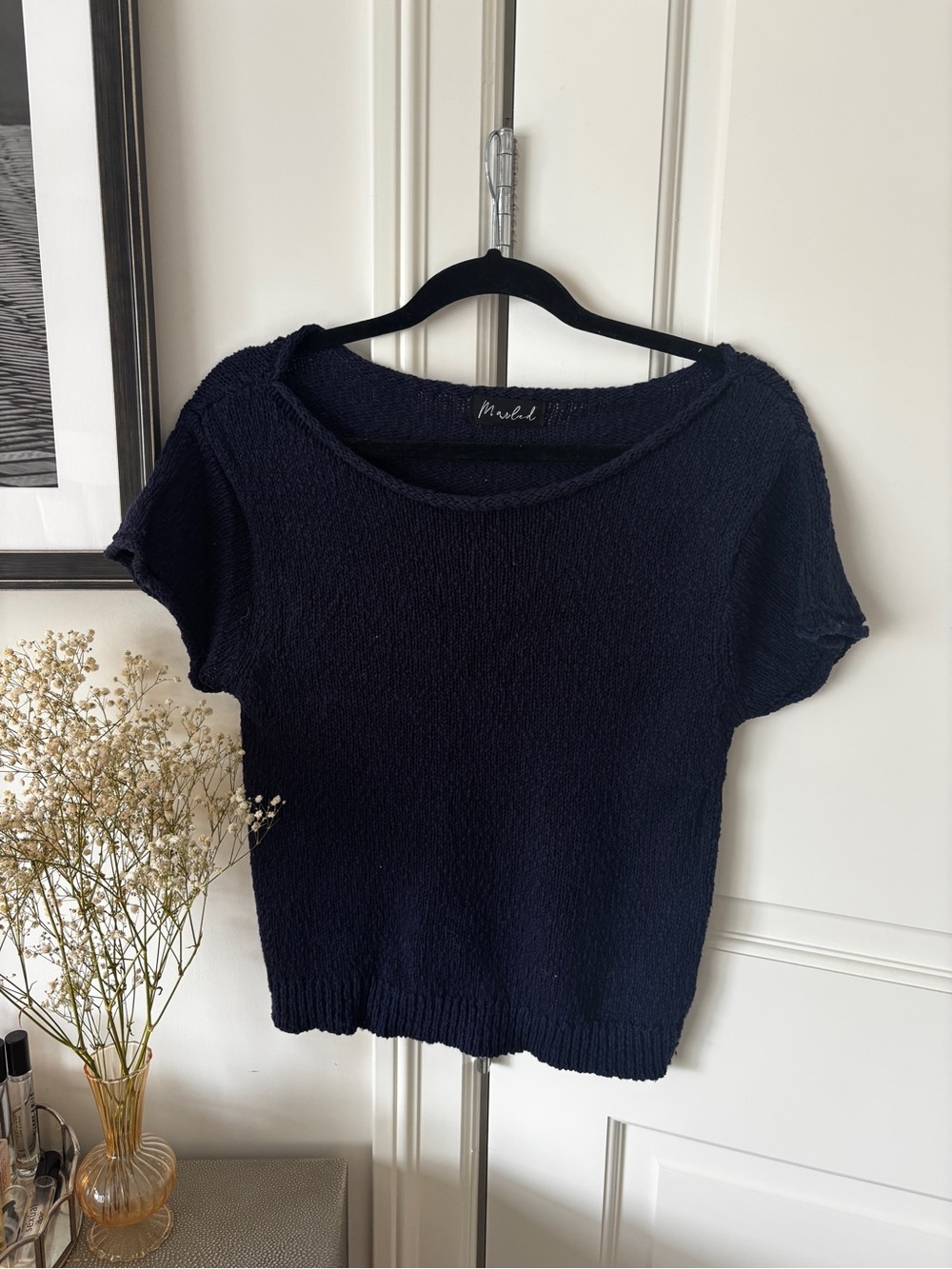 Marled Navy Short Sleeve Textured Knit Tee